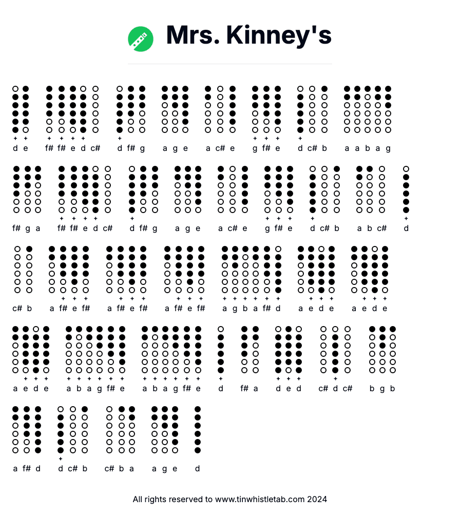 Image of Mrs. Kinney's Tin Whistle Tabs