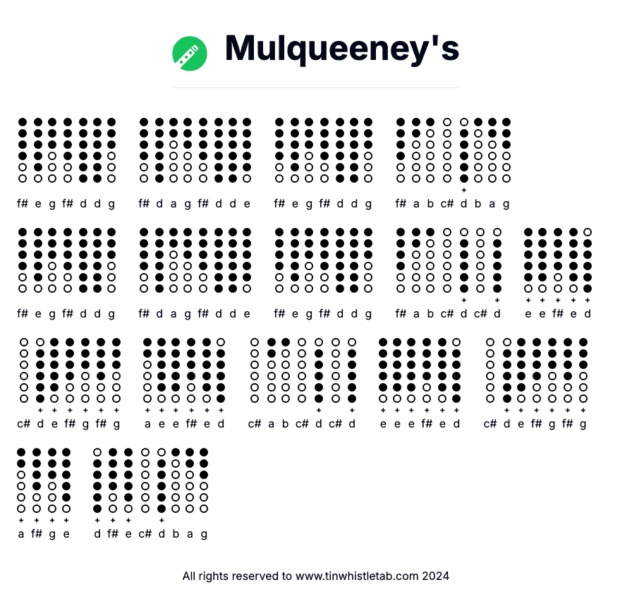 Image of Mulqueeney's Tin Whistle Tabs