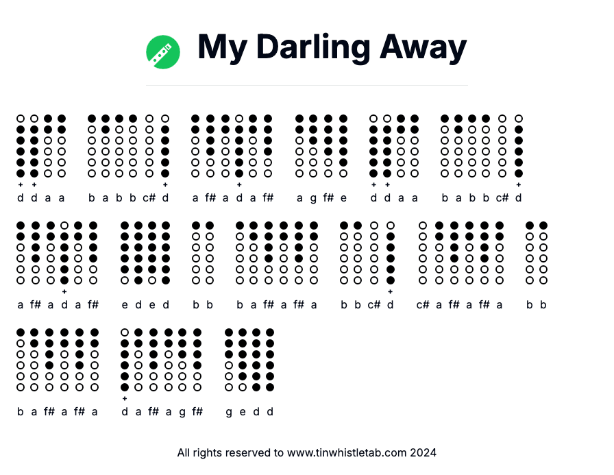 Image of My Darling Away Tin Whistle Tabs