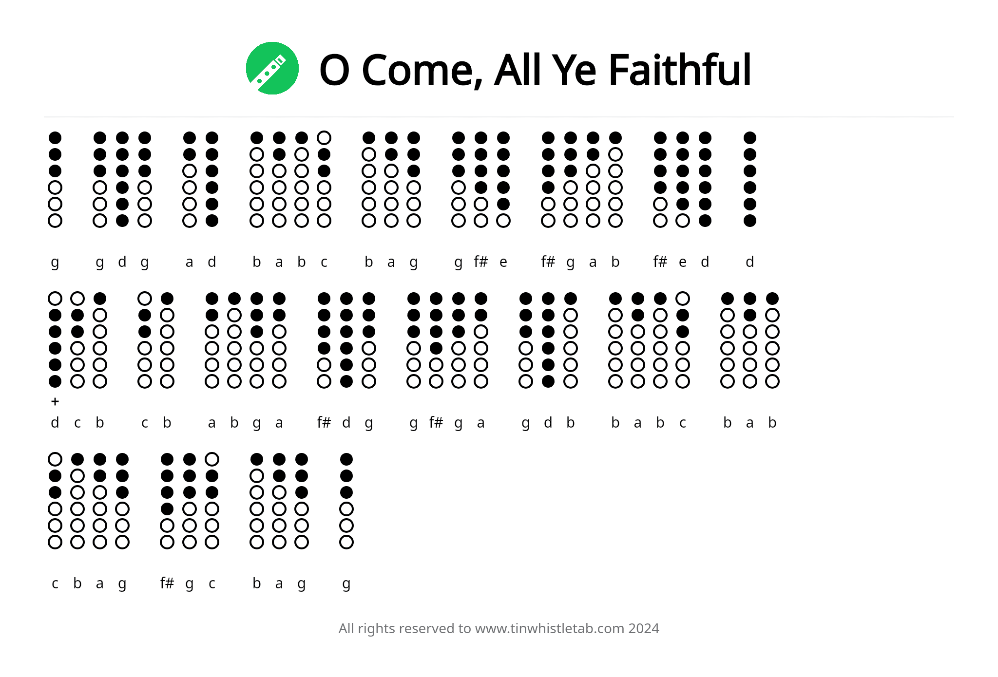 Tablatura de tin whistle de O Come, All Ye Faithful