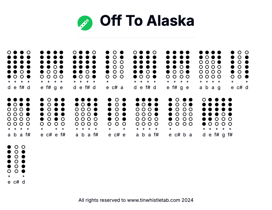 Image of Off To Alaska Tin Whistle Tabs