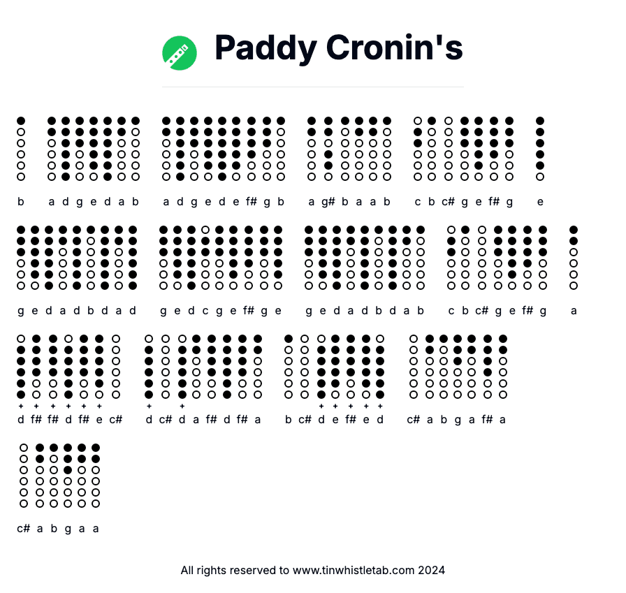 Image of Paddy Cronin's Tin Whistle Tabs
