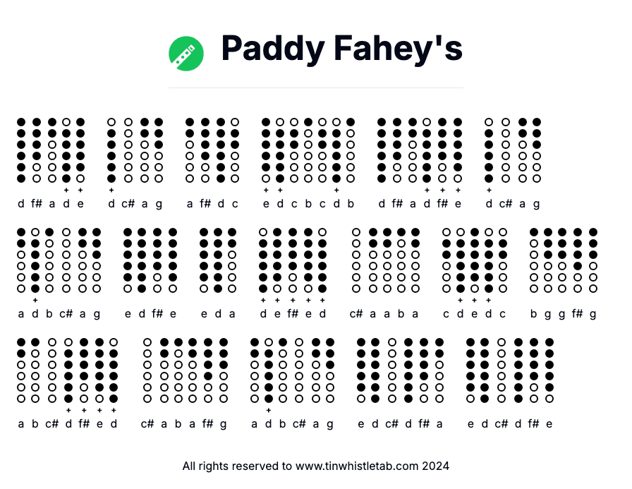 Image of Paddy Fahey's Tin Whistle Tabs