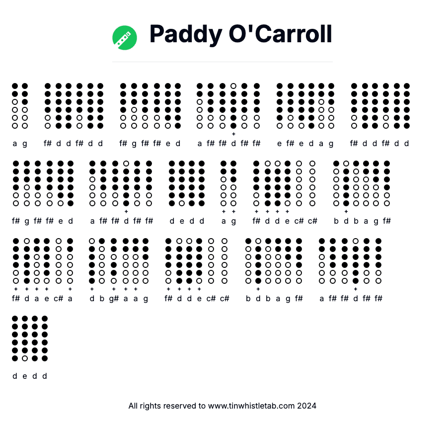 Image of Paddy O'Carroll Tin Whistle Tabs