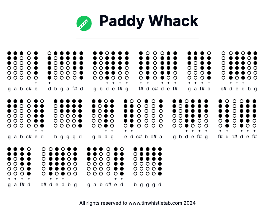 Image of Paddy Whack Tin Whistle Tabs