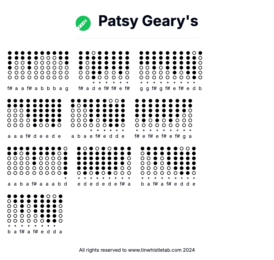 Image of Patsy Geary's Tin Whistle Tabs