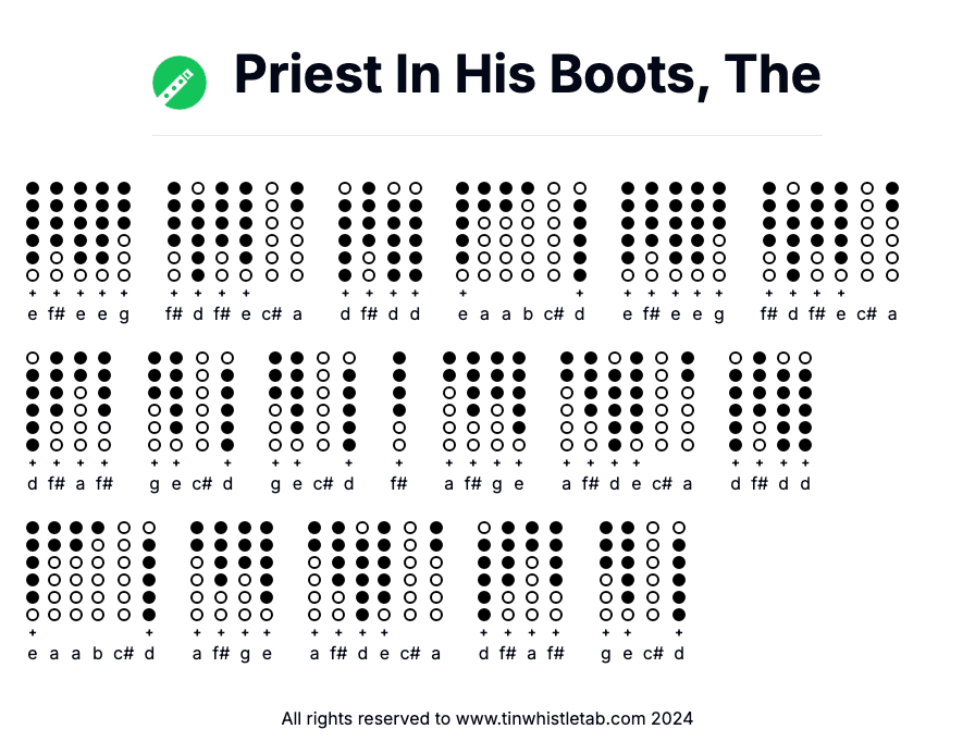 Image of Priest In His Boots, The Tin Whistle Tabs
