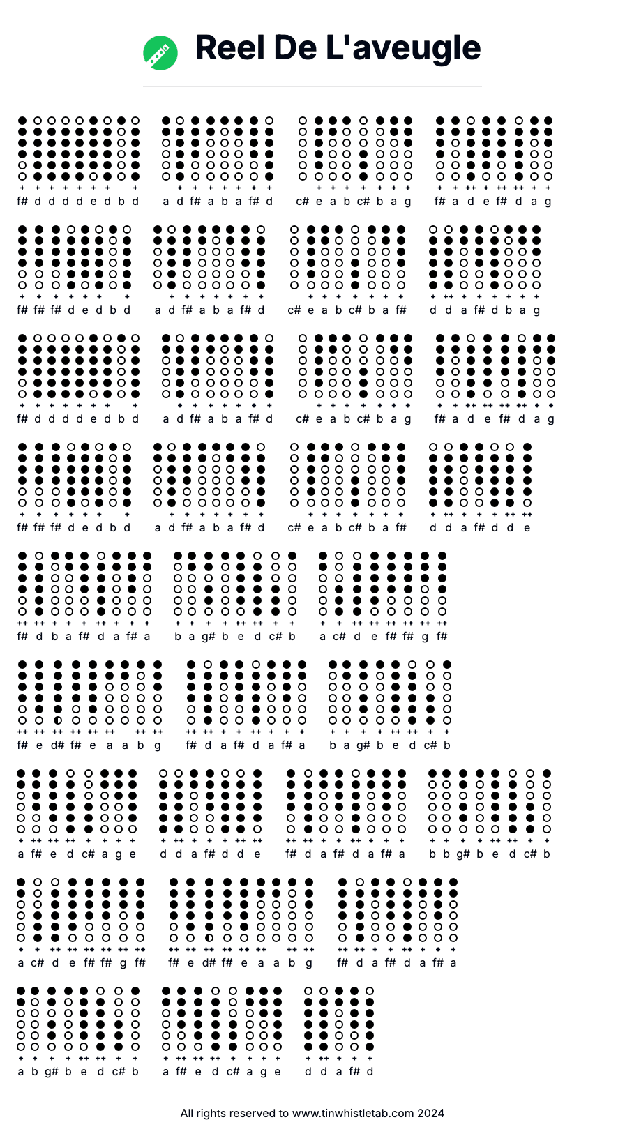 Image of Reel De L'aveugle Tin Whistle Tabs