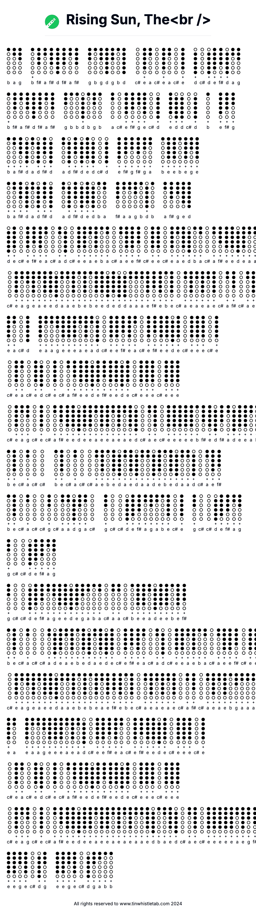 Image of Rising Sun, The<br /> Tin Whistle Tabs