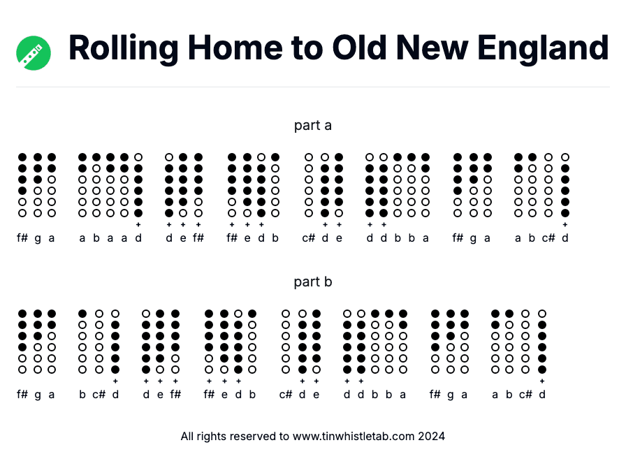 Image of Rolling Home to Old New England Tin Whistle Tabs