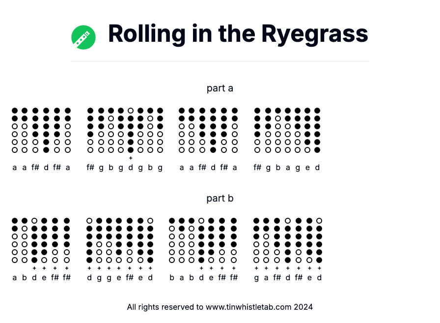 Image of Rolling in the Ryegrass Tin Whistle Tabs