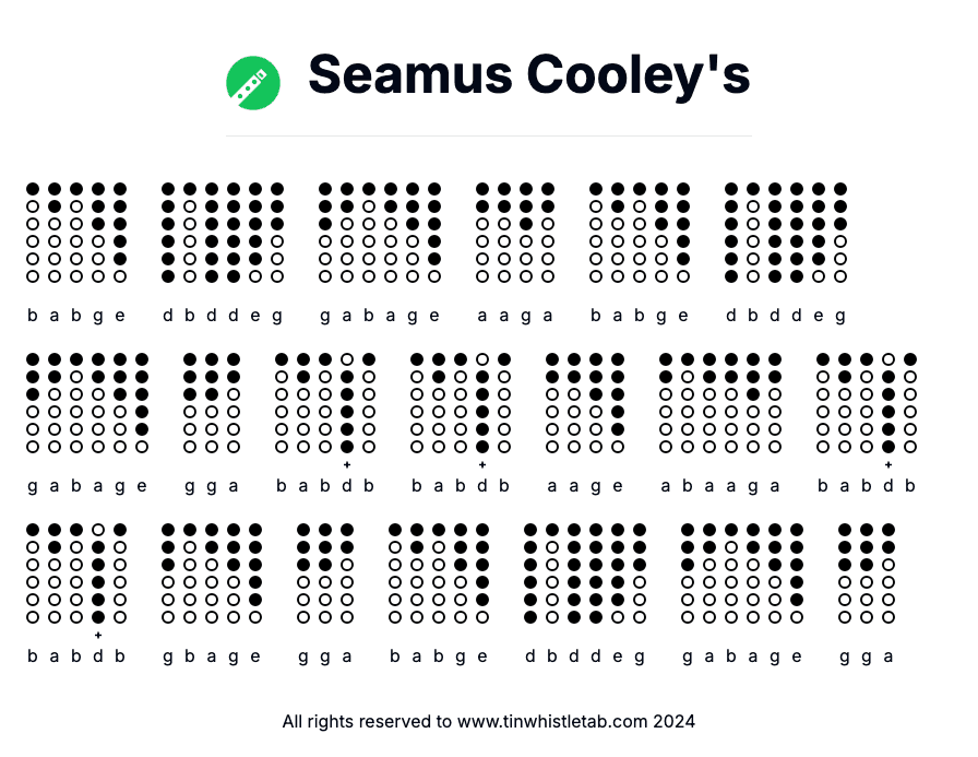 Image of Seamus Cooley's Tin Whistle Tabs