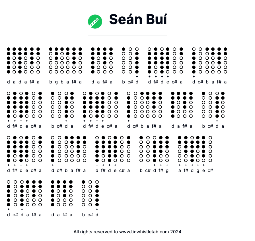 Image of Seán Buí Tin Whistle Tabs
