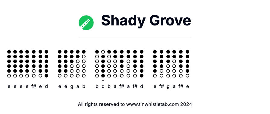 Image of Shady Grove Tin Whistle Tabs