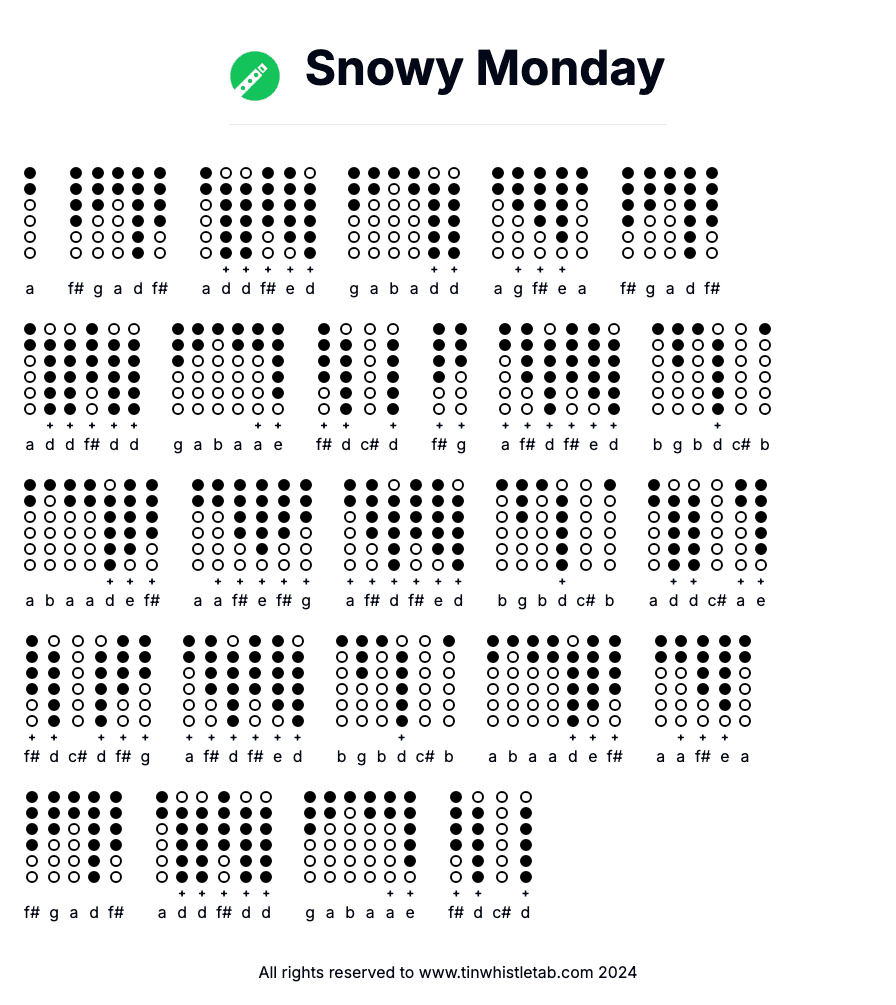 Image of Snowy Monday Tin Whistle Tabs