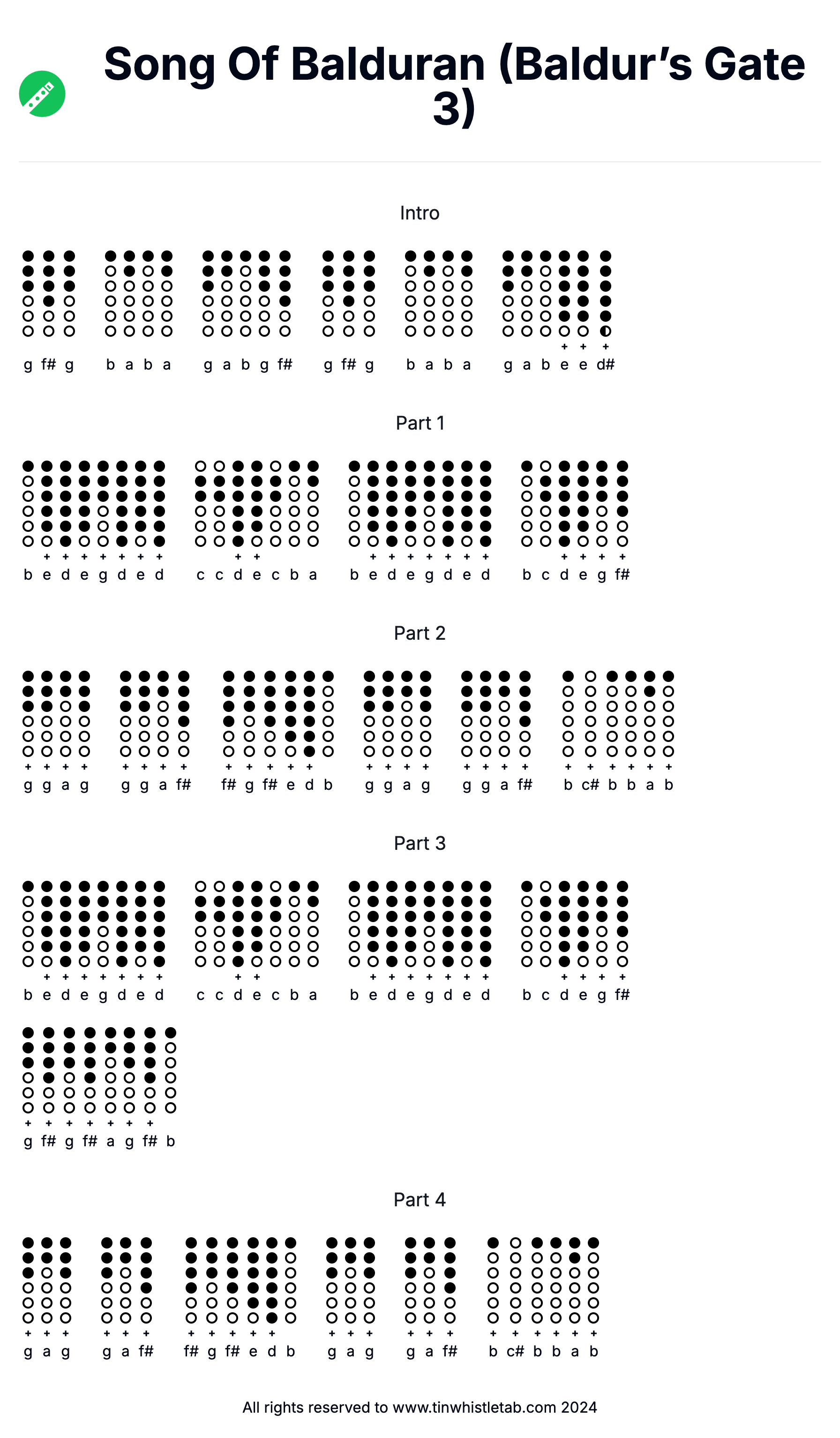 Image of Song Of Balduran (Baldur’s Gate 3) Tin Whistle Tabs