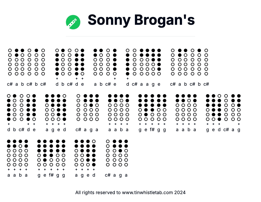 Image of Sonny Brogan's Tin Whistle Tabs