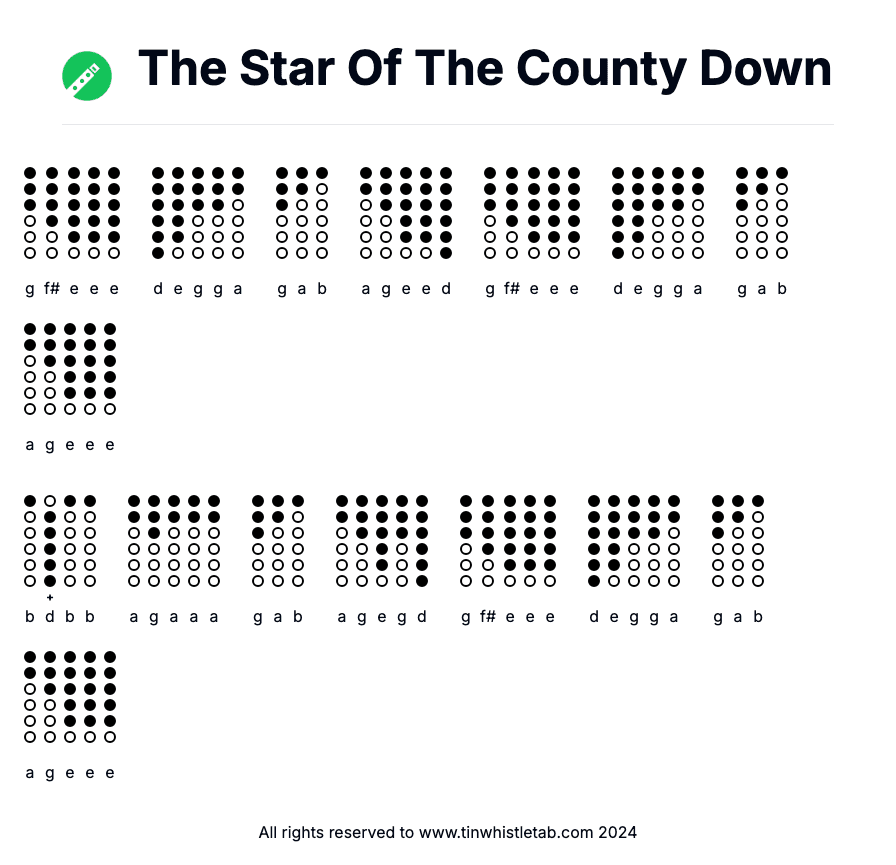 Image of The Star Of The County Down Tin Whistle Tabs
