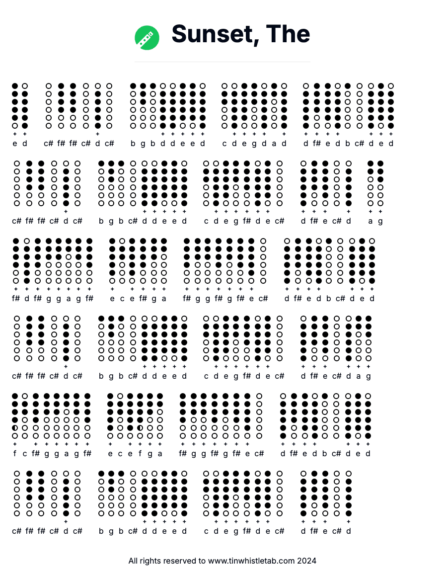 Image of Sunset, The Tin Whistle Tabs