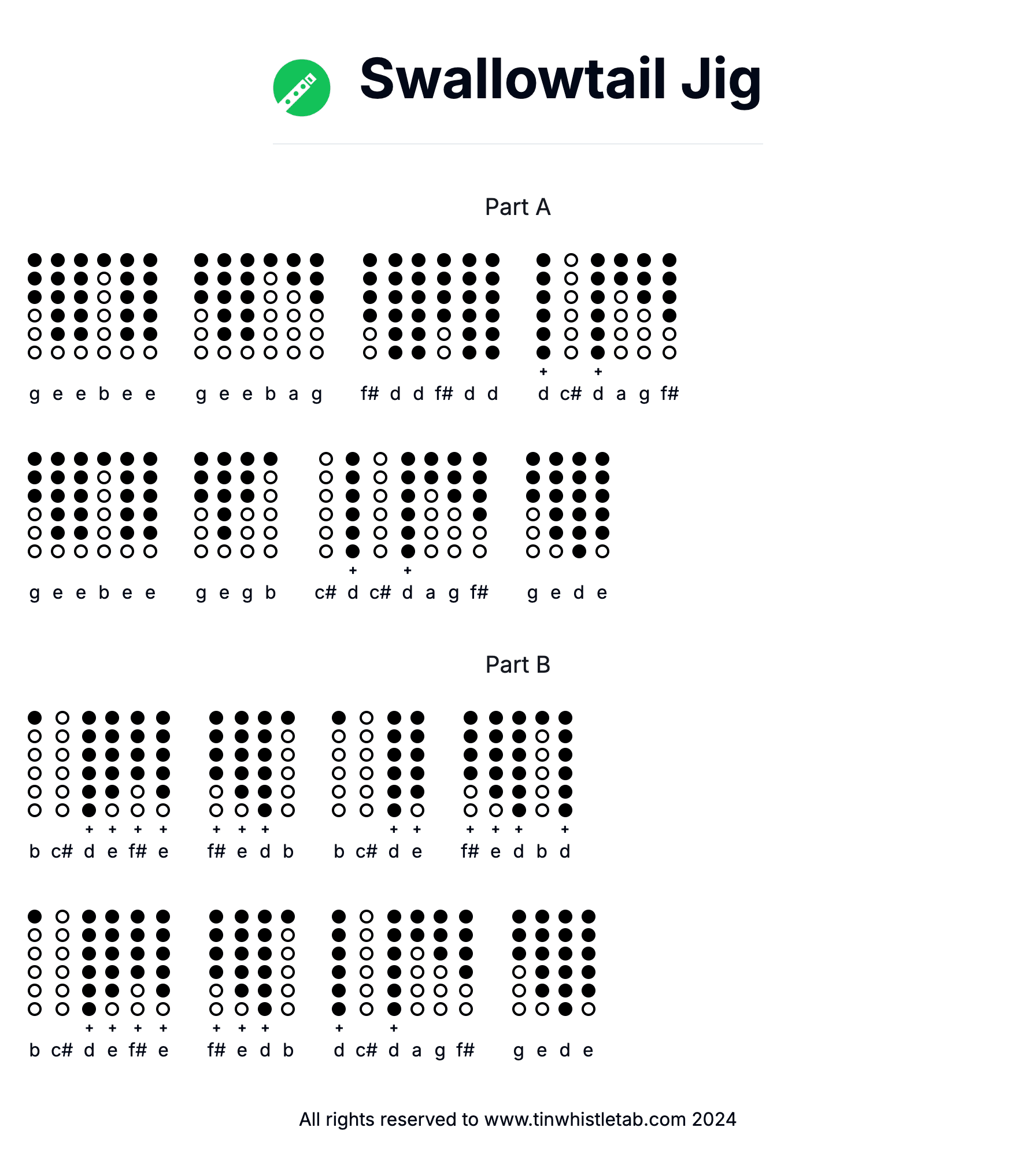 Image of Swallowtail Jig Tin Whistle Tabs