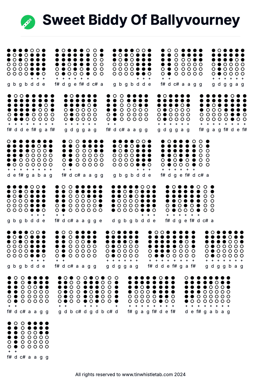 Image of Sweet Biddy Of Ballyvourney Tin Whistle Tabs