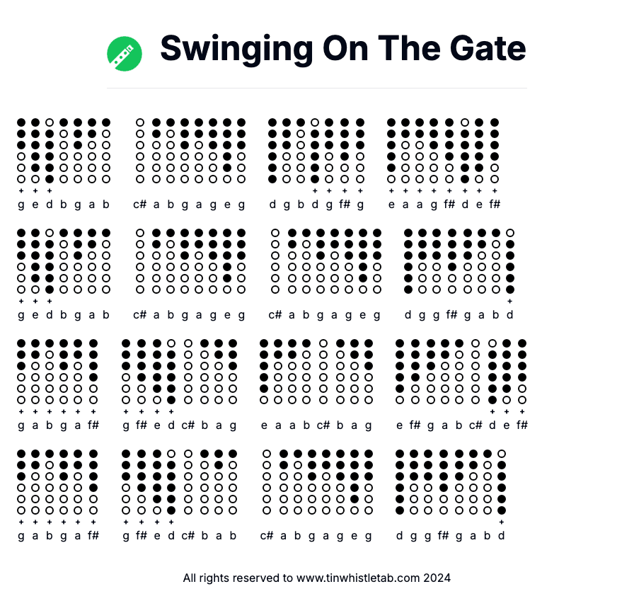 Image of Swinging On The Gate Tin Whistle Tabs