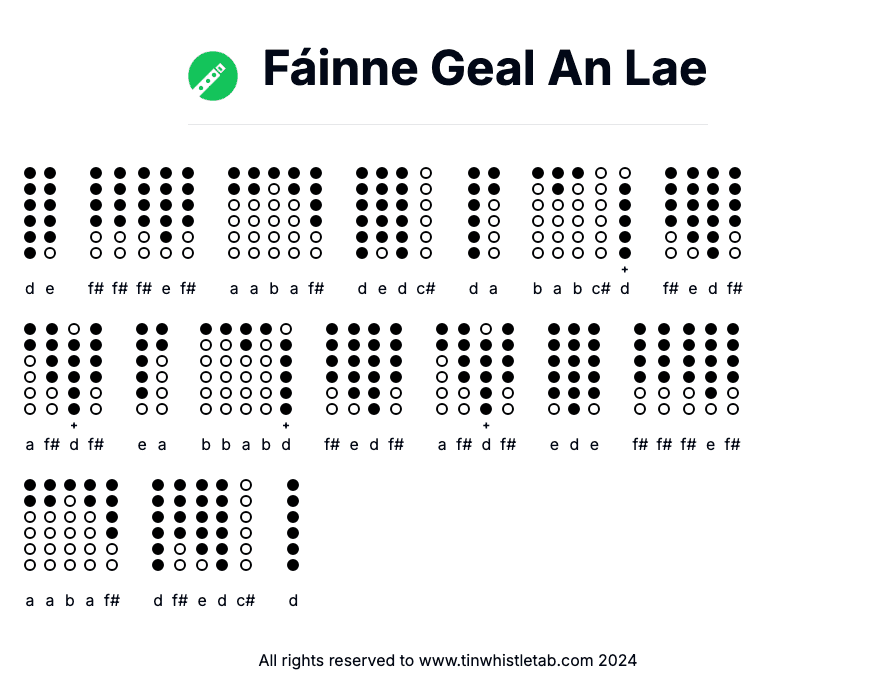 Image of Fáinne Geal An Lae Tin Whistle Tabs