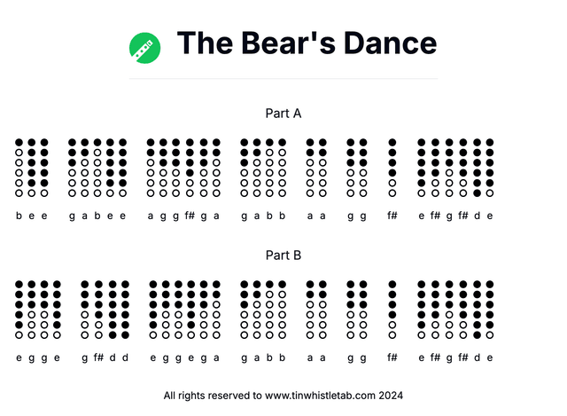 Image of The Bear's Dance Tin Whistle Tabs