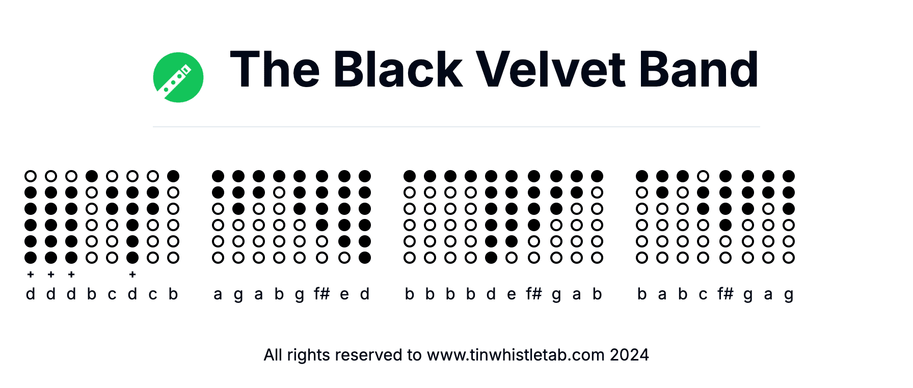 Image of The Black Velvet Band Tin Whistle Tabs