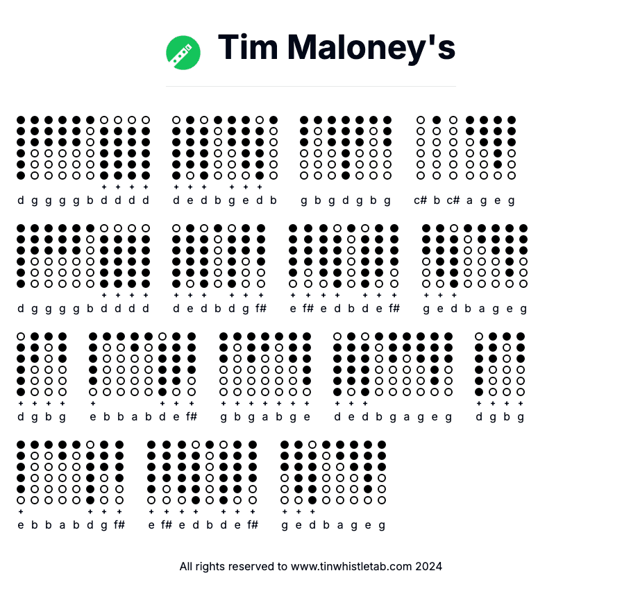 Image of Tim Maloney's Tin Whistle Tabs