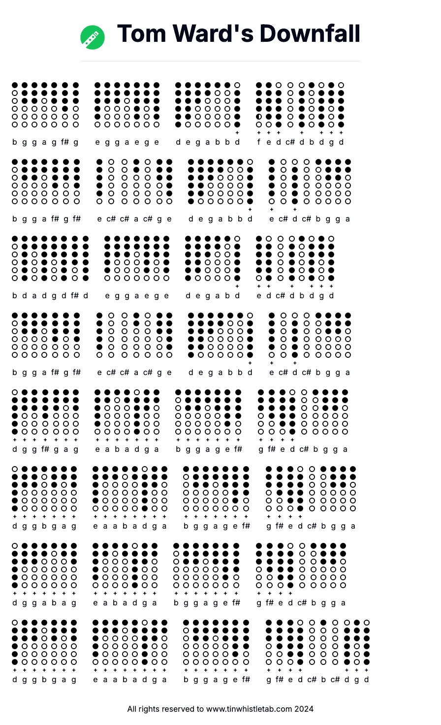 Image of Tom Ward's Downfall Tin Whistle Tabs