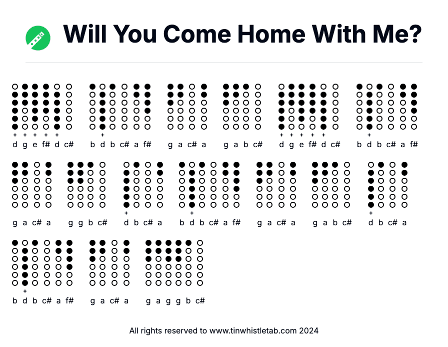 Image of Will You Come Home With Me? Tin Whistle Tabs