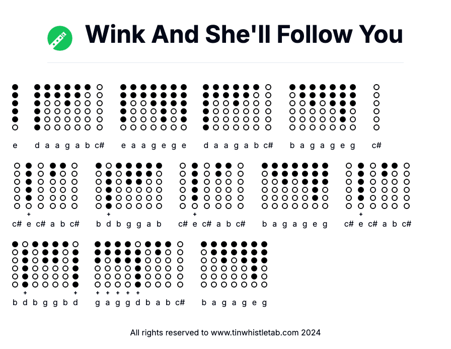 Image of Wink And She'll Follow You Tin Whistle Tabs