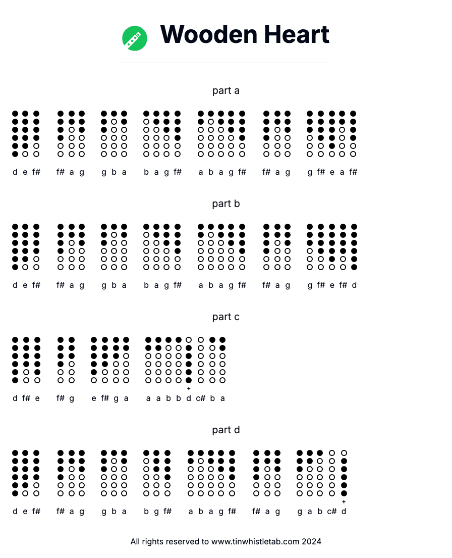 Image of Wooden Heart Tin Whistle Tabs